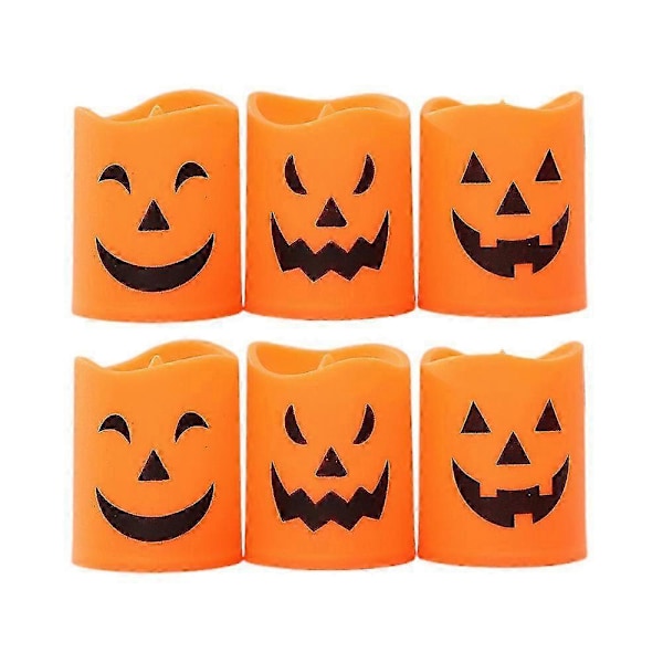 6 kpl Kurpitsa Kynttilävalo, Oranssi Liekitön Kynttilävalo Led Lamppu Juhlakoristevalo Halloween-juhliin -JRSZ