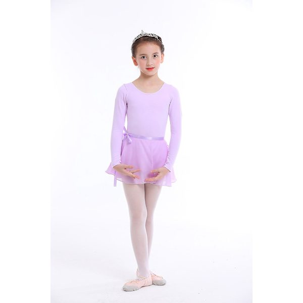 Lyseblå balletkjole til piger - Langærmet heldragt + nederdel til gymnastik og balletdans (110cm)