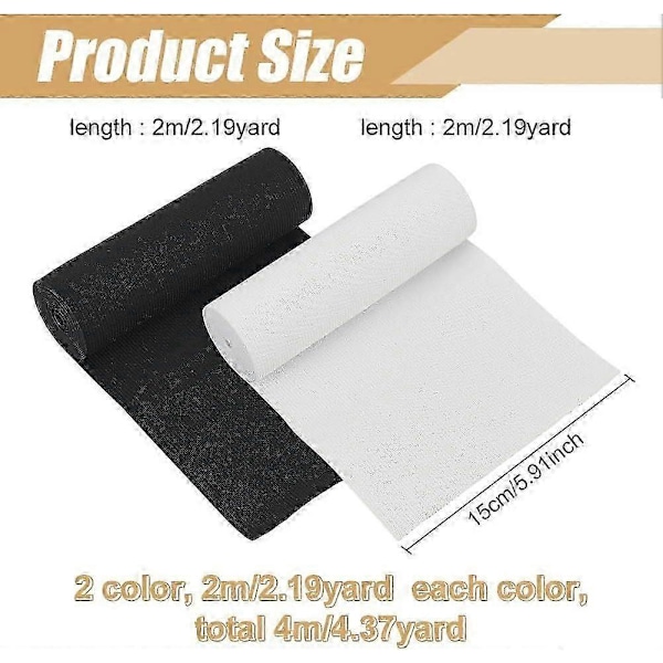 6 tum bred svart och vit elastisk band 4-yard platt stretch elastisk band kraftig stretch stickning för DIY sömnadsprojekt midjebandstillverkning