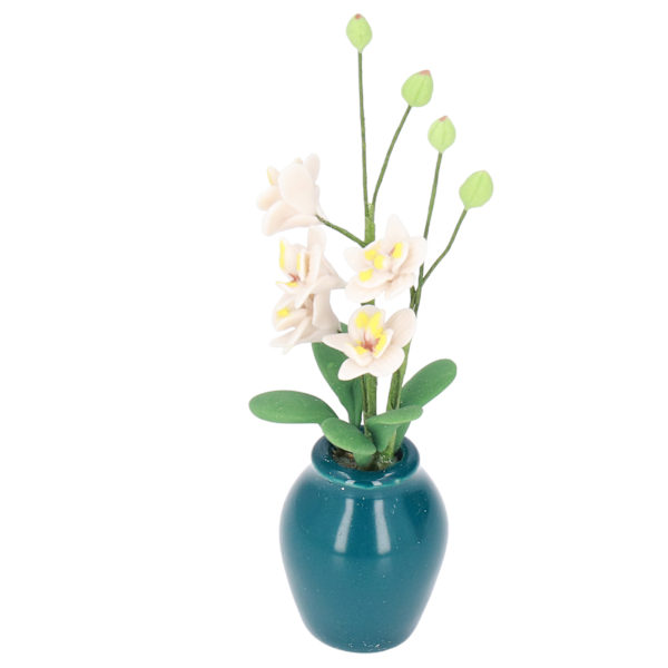 Nukkekodin kukka 1/12 skaalattu elävän kokoinen valkoinen Phalaenopsis pienoismalli yli 3-vuotiaille