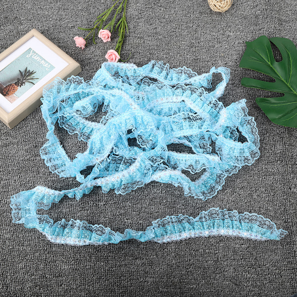 5 meter flersidig 45mm tryckt prickar veckad trim mesh spetsband sy sequiner broderad DIY hantverk (blå)