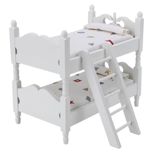 1:12 Mini Dukkehus Seng Miniature Simuleret Træ Køjeseng Møbelmodel Legetøjstilbehør Geometrisk Mønster