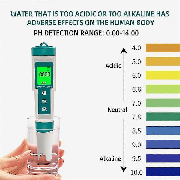 C-600 Vedenlaadun Testauslaite Juomavedelle - 7-in-1 pH/TDS/ORP/Suolapitoisuus/O.P./Lämpötilamittari