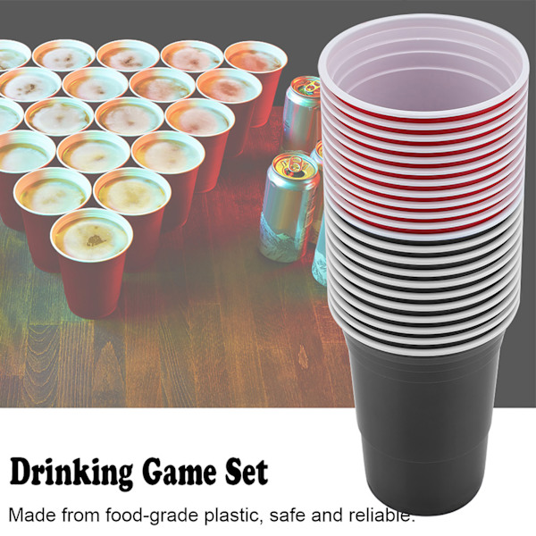 Beer Pong Set Beer Pong Drickspel Set Beer Pong Cups 22 Cups 4 PingPong Bollar Röd Svart