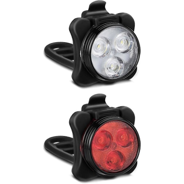 Sykkellyktsett, Oppladbart, Super Sterke LED Sykkellykter Foran og Bak, 4 Lysmodusvalg