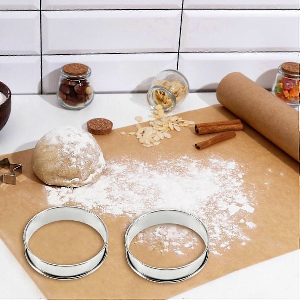 6 stk. runde kageforme, rustfrit stål muffin tærteringe, metalforme dobbeltvalsede Cr