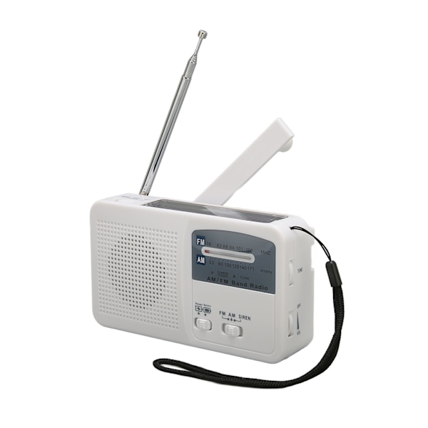 Solar Handvev Radio Multifunktion Bärbar Uppladdningsbar Nödradio med LED-ficklampa för Camping Outdoor Vit