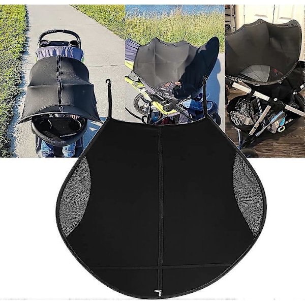 Baby Solskærm til Barnevogn, Børne Markise Anti-UV Beskyttelse Paraply Åndbar og Universal med Justerbar Rem (Sort)