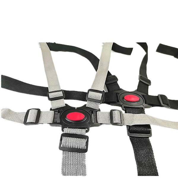 Justerbar Babysetebelte - 5-punktssele for Høystol, Barnevogn, Vogn, Buggy - Universal Baby Sikkerhetsbelteholder - Pakke med 2 (Svart+Grå)