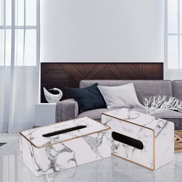 Marble Pu Leather rektangulært vevsboksdeksel - vevsholder for hjem og bil