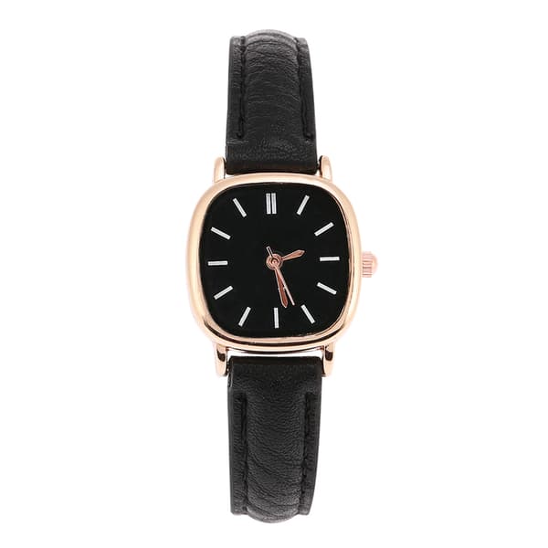 Dame Analog Quartz Ur PU Rem Legering Urkasse Dame Armbåndsur (Sort Rem Sort Urskive)