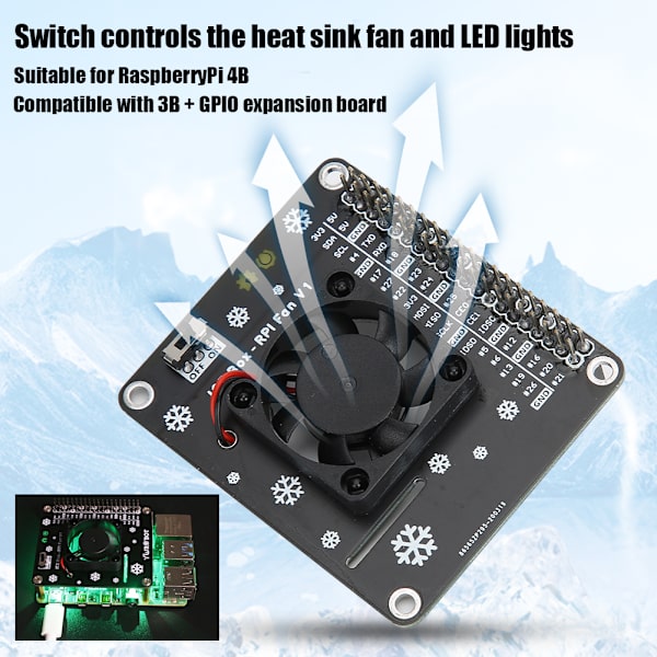 Køleventilator LED-lys Computertilbehør til Raspberry Pi 4B / 3B GPIO Udvidelseskort