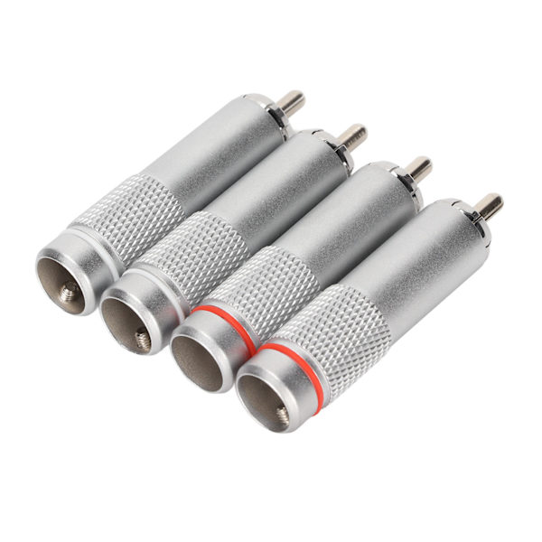 4 stk. RCA lydstik DIY forkromet lavt tab svejsning RCA hanstik til professionelt lydudstyr
