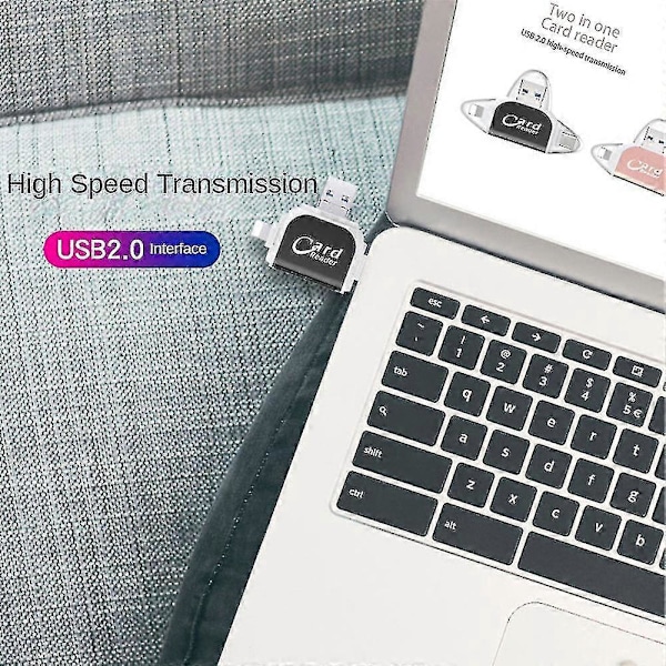 Kuuma myynti Android Micro/Type-C monitoiminen metallinen neljän portin kaksi yhdessä -kortinlukija matkapuhelimille ja tietokoneille ZD B2 musta