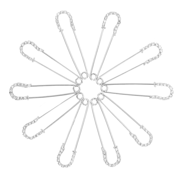 10 stk. sikkerhedsnåle med rhinsten 2,6 tommer retro rhinsten indlagt holdbart metal kvinder broche nåle til sweater skjorte kjole