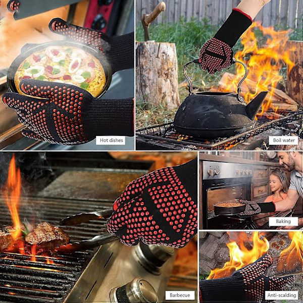 Grillhansker, 1 Par - Varmebestandige Ovnshansker Opp Til 800C, Sklisikre Varmebestandige Ovnshansker Grytekluter for Grill Ovn Kjøkken