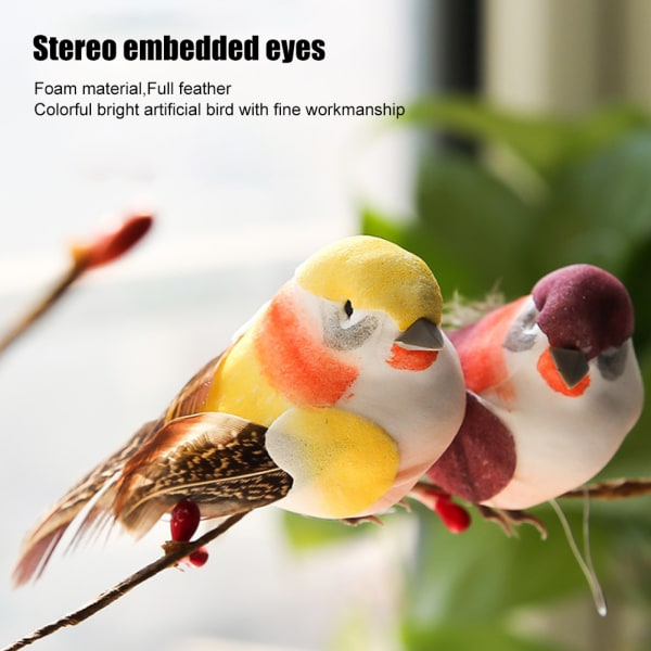 12 stk søt kunstig fugl dekor simulering fugl DIY dekorasjon ornament for hjemmehage
