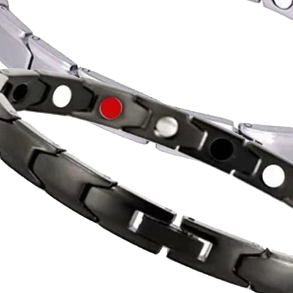 2 stk. magnetisk terapiarmbånd i rustfrit stål til lymfedrænage, moderigtigt magnetisk armbånd sølv sort