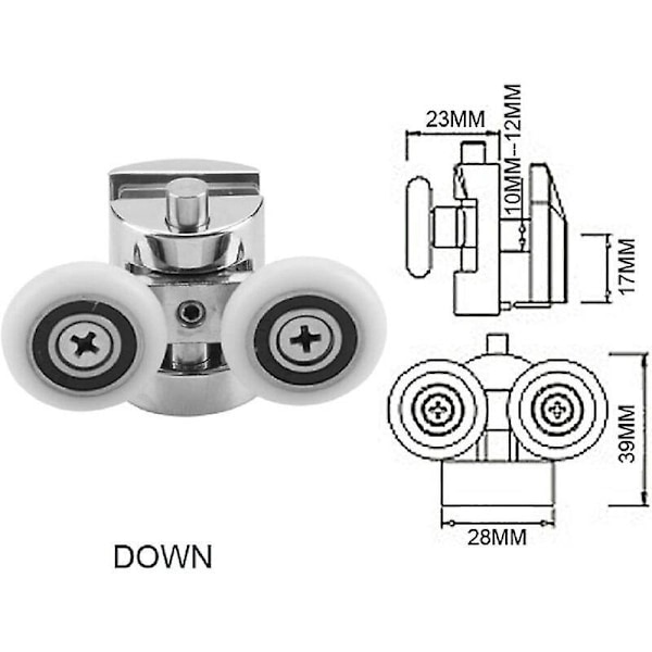 23MM 2 stk Doble Dusjruller for Erstatningshjul til Bunn Dusjdør