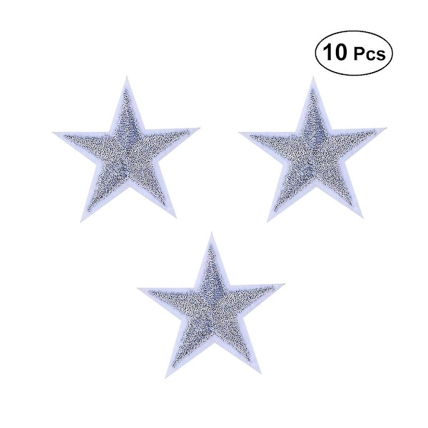 Sæt med små femtakkede stjernebroderede stofpatches til T-shirt, jeans, nederdel - 10 stk.