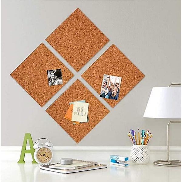 Självhäftande Korkplattor - 4-pack, 14x14cm - Perfekt för Meddelandetavlor, Fotoväggar och Bakgrund