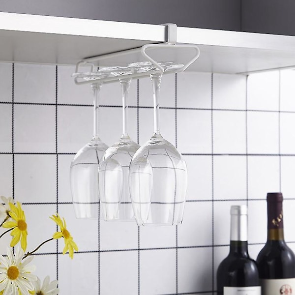 Under Cabinet Vinglashållare Set för 3 Glas Köksbar Förvaring Vit 1-pack