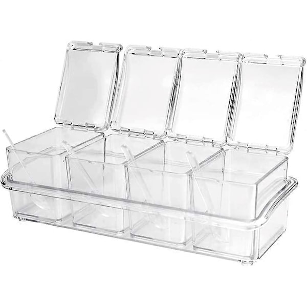 4 st Kryddburkar med Plastsked Transparenta Kryddburkar Kryddförvaringslåda Set Akryl Kryddförvaringslåda Flaska