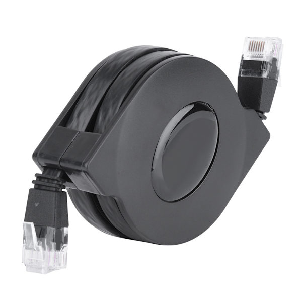1 stk Ny justerbar uttrekkbar CAT6 RJ45 Lan nettverkskabel svart (2m)
