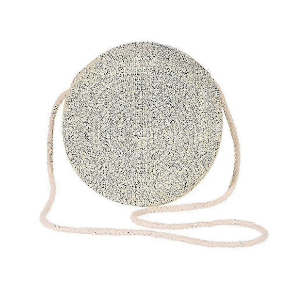 Käsin kudottu pyöreä olkiolkakassi Crossbody-kassi tyttöjen kesän rantalaukku Khaki