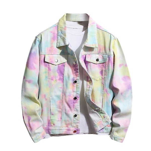 Trendy Multicolor Børstet Denim Jakke til Mænd i Stor Størrelse