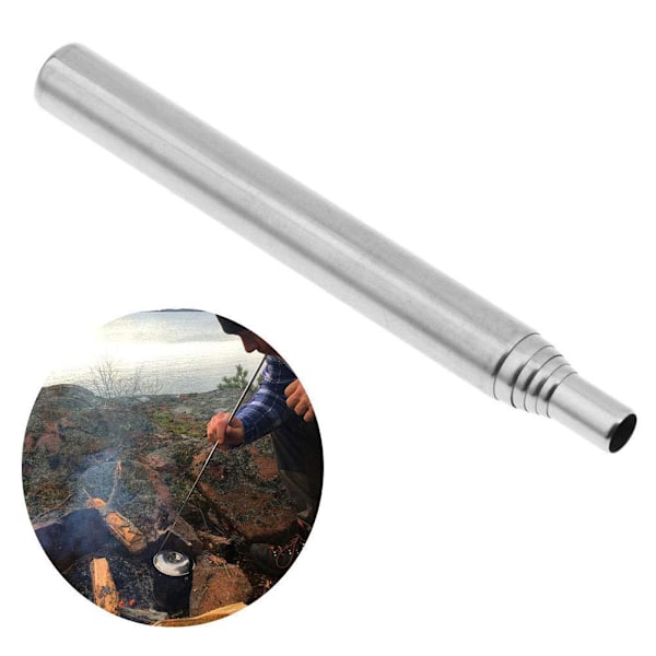 Sammenleggbar rustfritt stål brannblåserrør blåserør lommebelg Retractable Tube for utendørs piknik Camping Fotturer