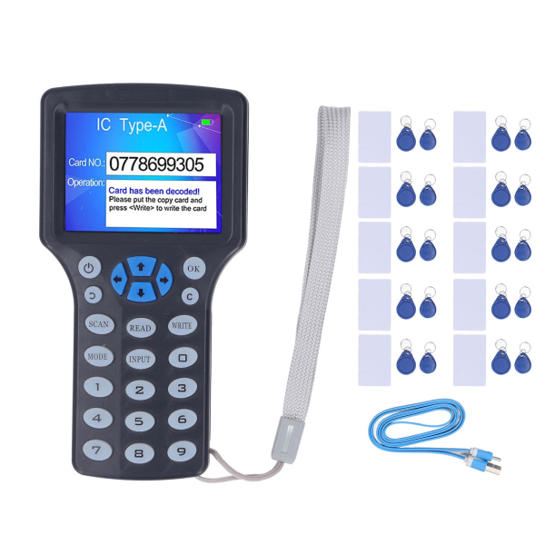 Musta NFC RFID -kortinlukija UID-avaimenperällä HD 2,8 tuuman täysvärinen näyttö Kortin kopiokone Kirjoitin Duplikaattori