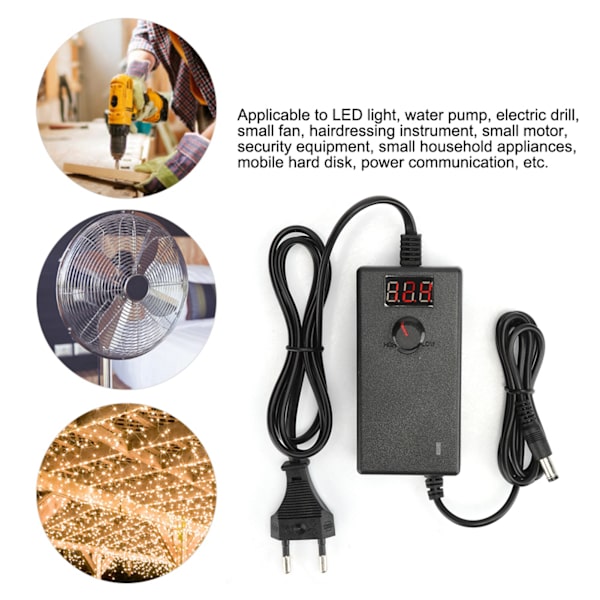 Justerbar 3-12V 3A hastighedskontrol spændingsreguleret strømforsyning adapter oplader med display skærm 100-240VEU stik