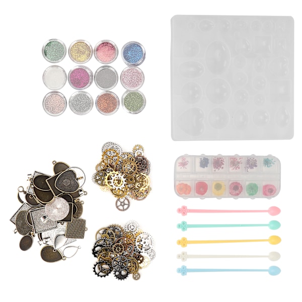 Torra blommor smycken gjutning form DIY hantverk smycken hängsmycke göra glitter pulver set