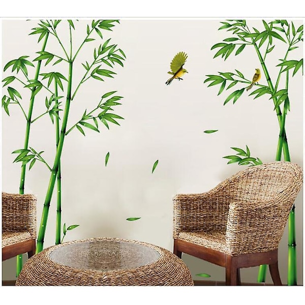 60*90cm Väggdekaler Stor Bambu Väggdekal Grön Växt Fåglar Väggdekoration Sovrum Vardagsrum Kontor