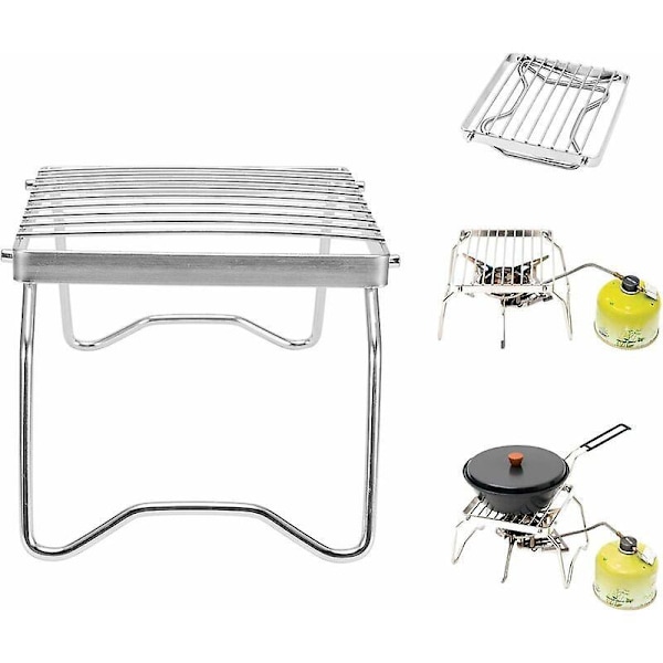 Grillrist i rustfrit stål, mini, foldbar, bærbar, holdbar, varmebestandig med håndtaske til udendørs BBQ Camping Picnic 23X16X12.5cm Sølv