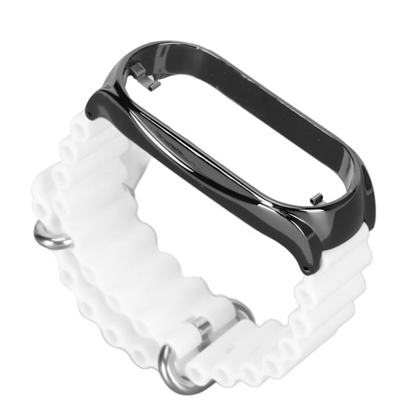 Silikone urrem med rustfrit stål beskyttende kofangerkasse Tilbehør Passer til Mi Band 7 White