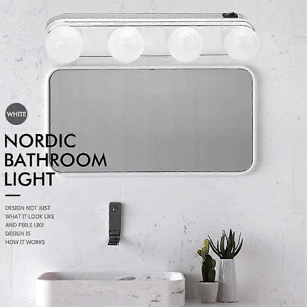 Spejllamper, Makeup-lys til Frontspejl, Væglampe, Badeværelseslampe Foto Frontlampe Med 4 Led Pærer Og Stærke Sugekopper