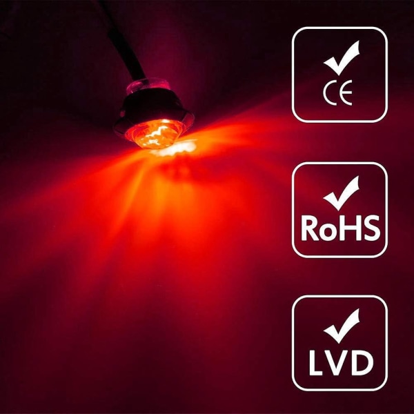 3/4 rund LED foran bakside markeringslys Vanntett markeringslampe 12V for lastebil (10 stk rød)