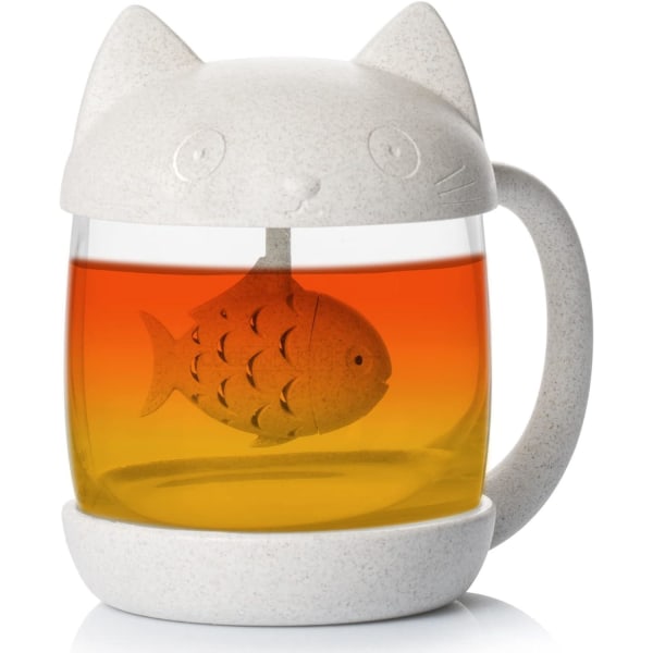 Mister Le Chat- Mugg Tekopp i glas i form av en katt med fiskform