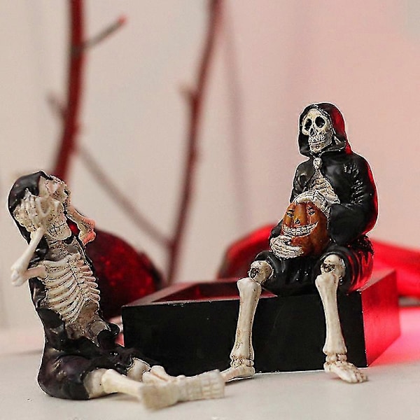 Skummel Gresskar Skjelett Form Resin Figur Statuer Bord Halloween Hjem Dekor svart 1 stk