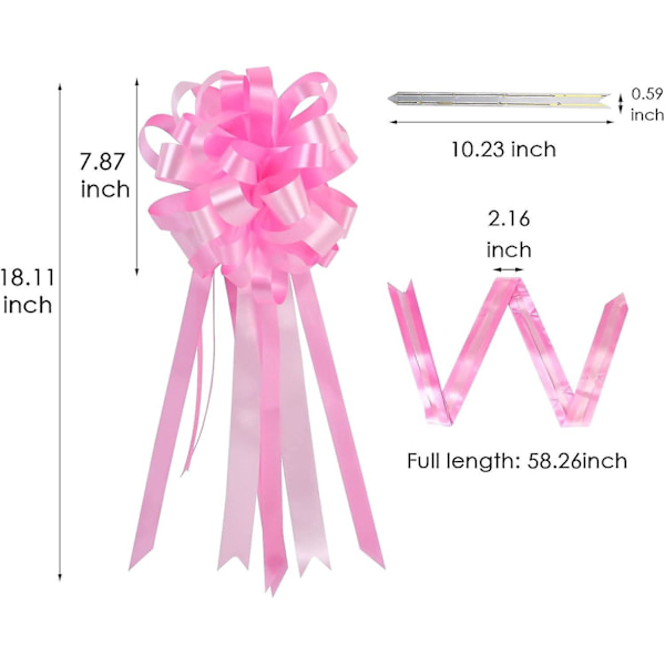 10 rosa band-dragbågar för presentkorgar, blomsterarrangemang, bröllopsbilar och festdekorationer