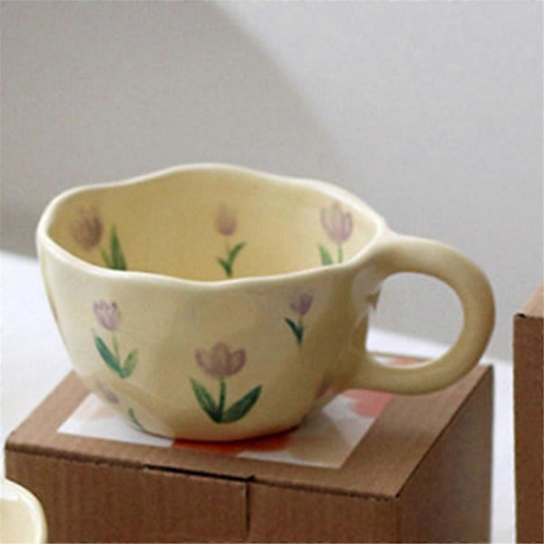 Elegant Blommig Keramikmugg Kaffekopp med Blomsterdekorationer, 250ml, B