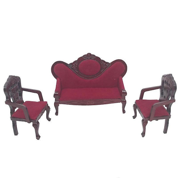 Klassisk Sofa og Lenestoler for Dukkehjem Stue - 1:12 Skala Tre Dukkehjem Møbler