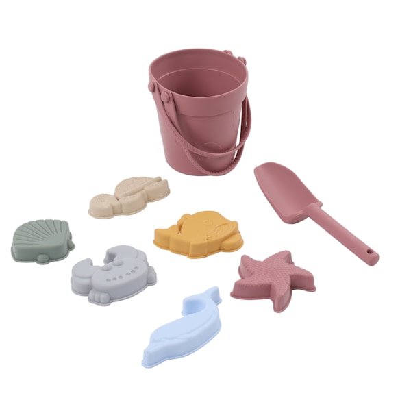 Silikon Strandleksaker Baby Sand Play Toys Set Inkluderar Silikon Hink Djurmodell Sandspade StringBrick Röd