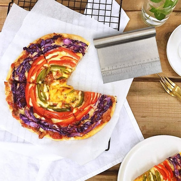 2 dejsskærere i rustfrit stål med måleskala, kagekniv, pizzaskærer, brødseparator