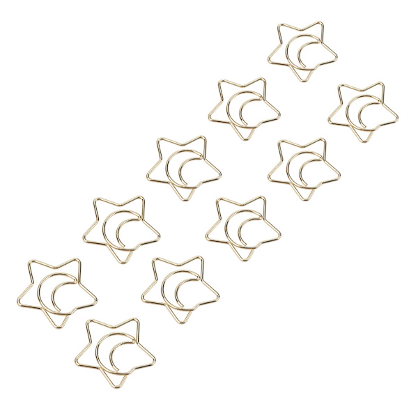 10 st Plastbelagda galvanisering Star Moon Pappersklämmor Roliga bokmärke Markeringsklämmor Guld