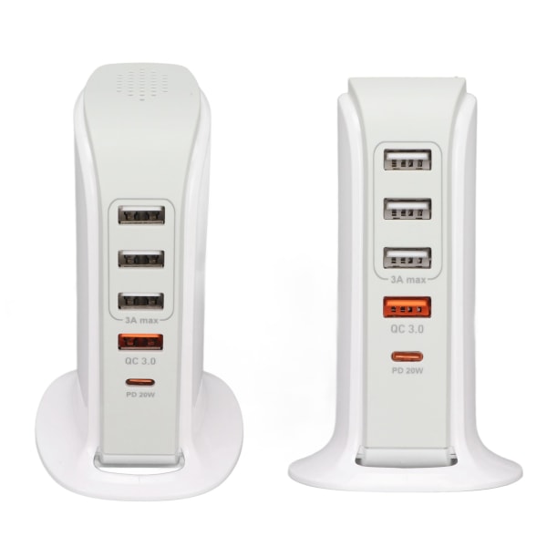 Telefonladestativ Adapter USB Ladestasjon Multiport Ladetårnstativ Hurtiglading for mobiltelefon EU-plugg