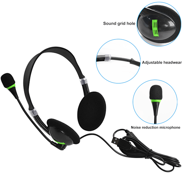 USB-headset med mikrofon, støjreducerende computerheadset til erhvervskaldcenter og kontor