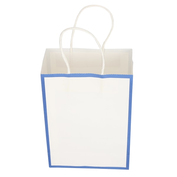10 stk. Shopping Gavepose i Kraftpapir med Hvid+Blå Kant